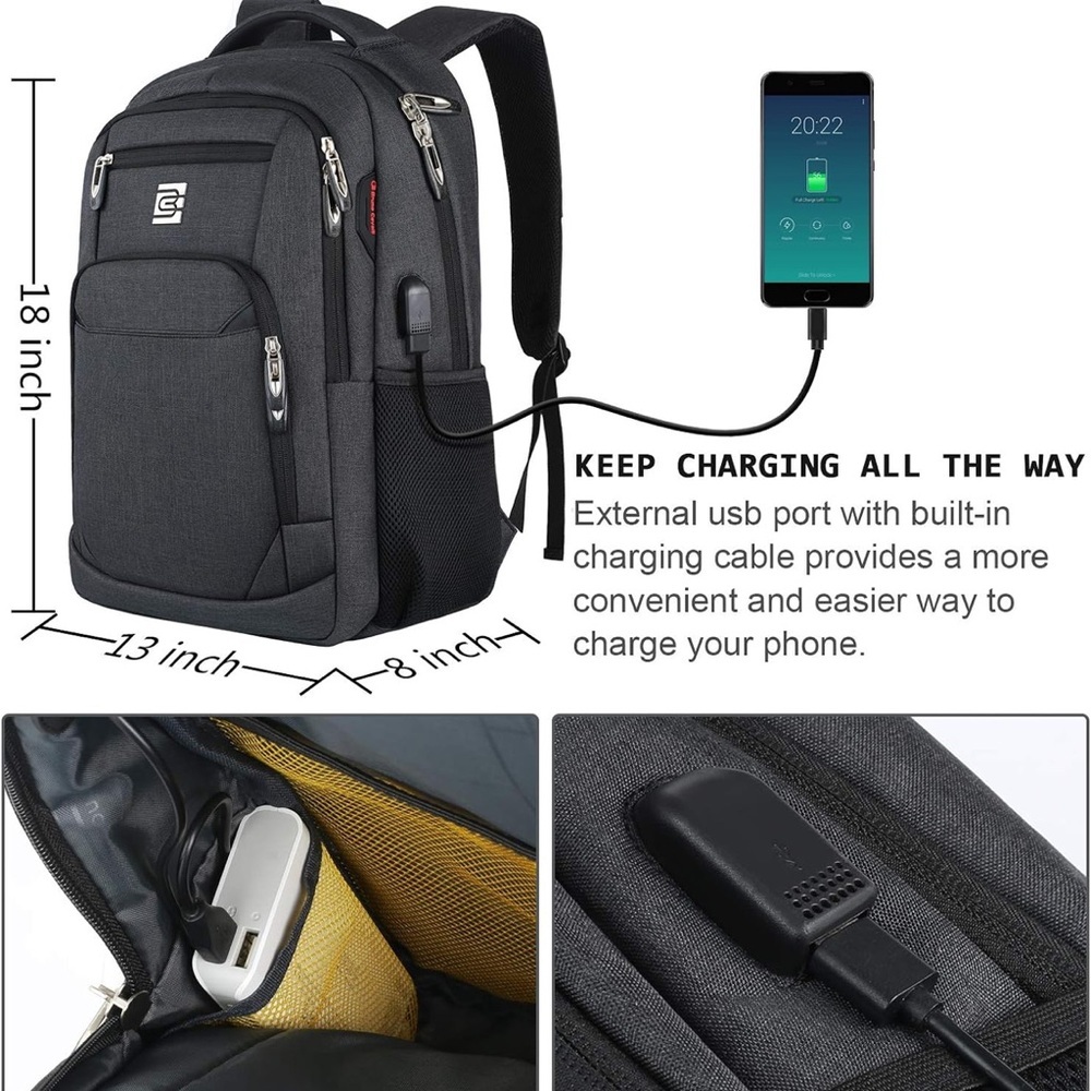 Bruno Cavalli Laptop Backpack Business Travel Anti Theft USB Black NEW - Picture 2 of 7